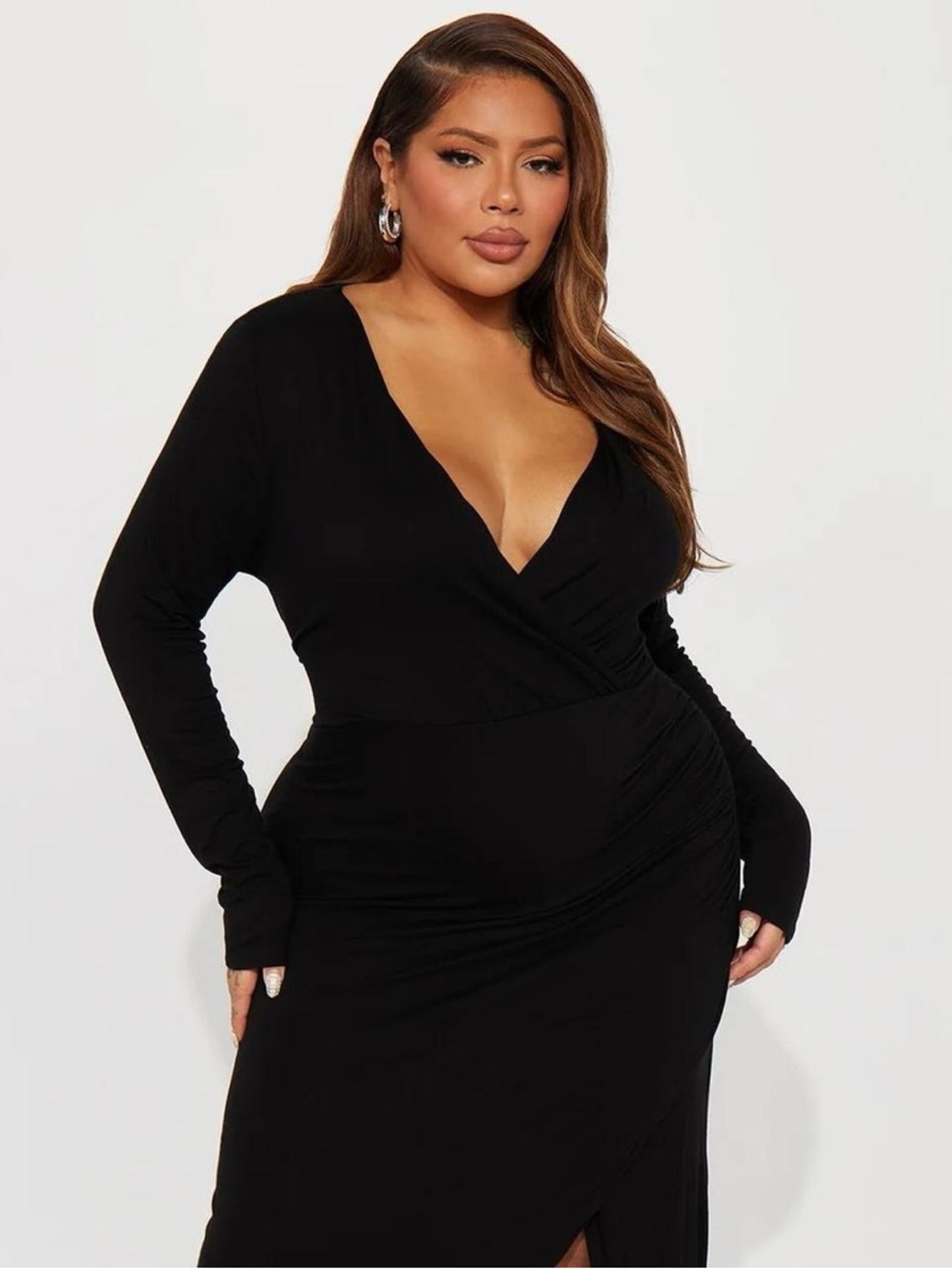 Fashion Nova Black Wrap-Style Maxi Dress V neck Slit 2X Plus Size